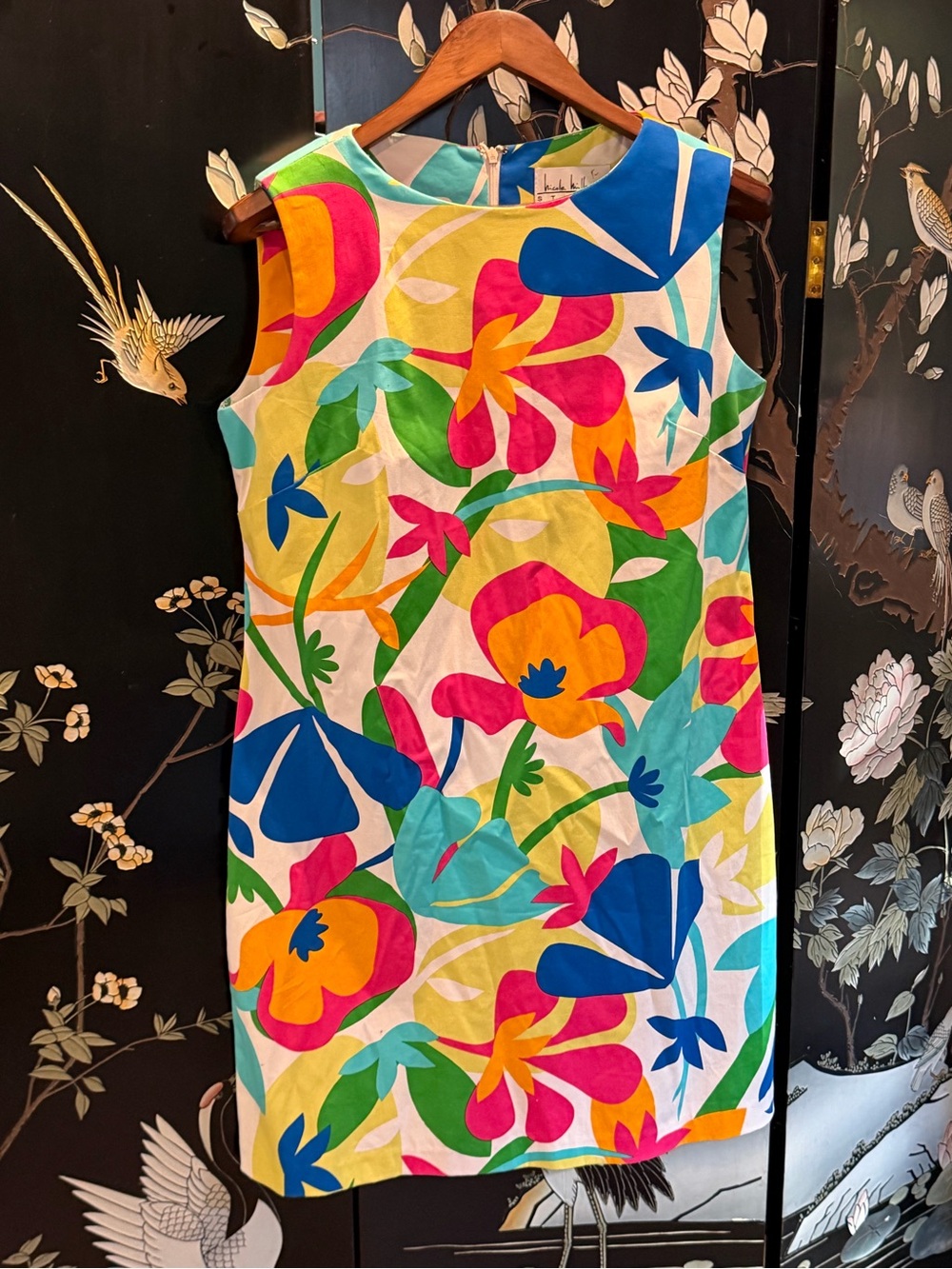 Nicole Miller Studio Vibrant Floral Shift Dress Size 14 Pop Art Retro